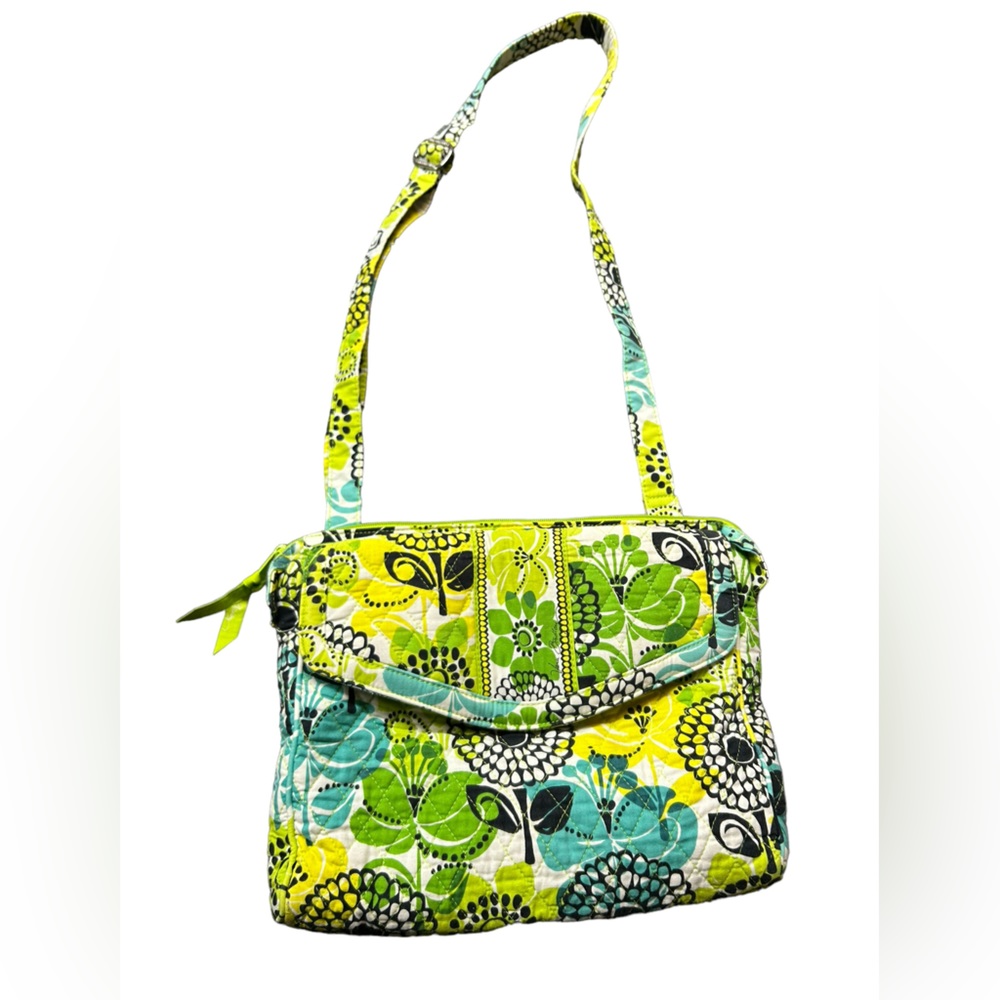 VERA BRADLEY limes up quilted adjustable crossbody bag purse EUC